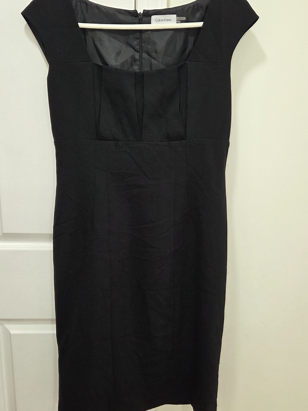 Calvin Klein Black Midi Sheath Dress with Cap Sleeves